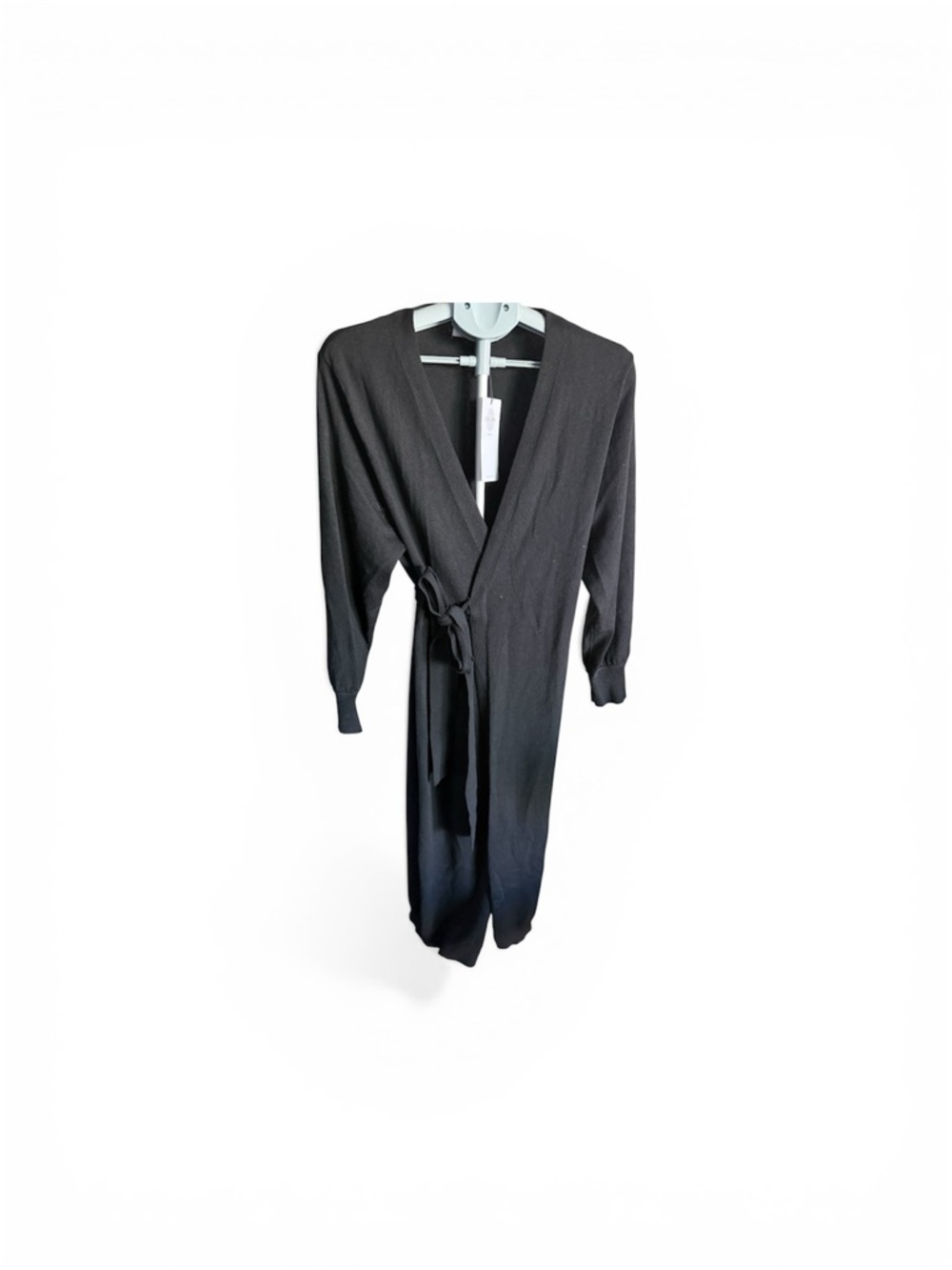 Exlura Black Wrap Sweater Dress XS Midi long Sleeve Belted